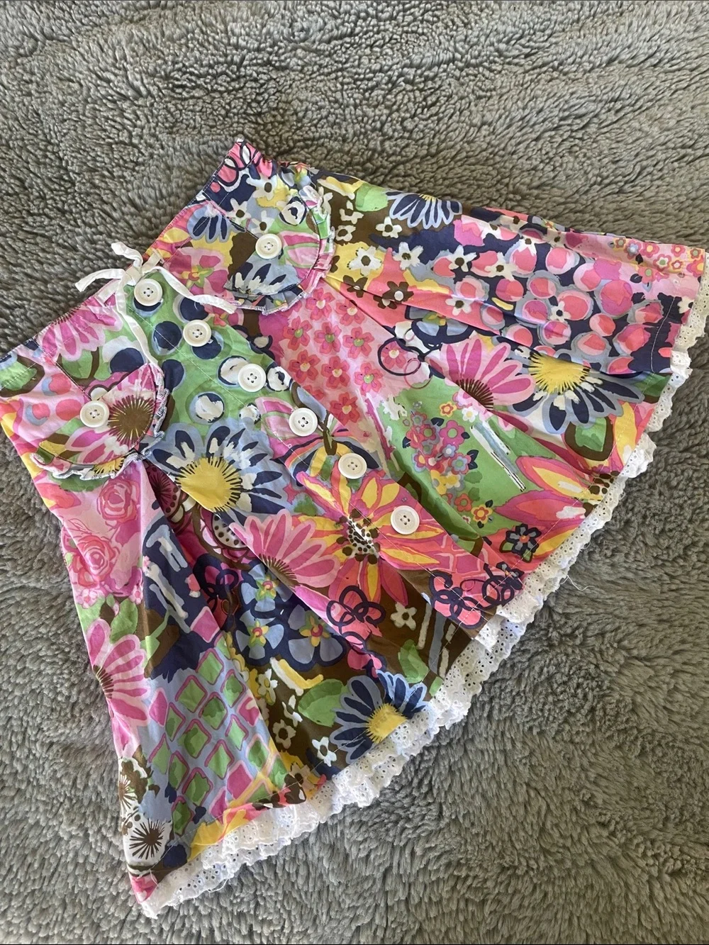 Vintage TCP Girls Bright Floral Print Skirt with Lace Trim Sz 6 Girls